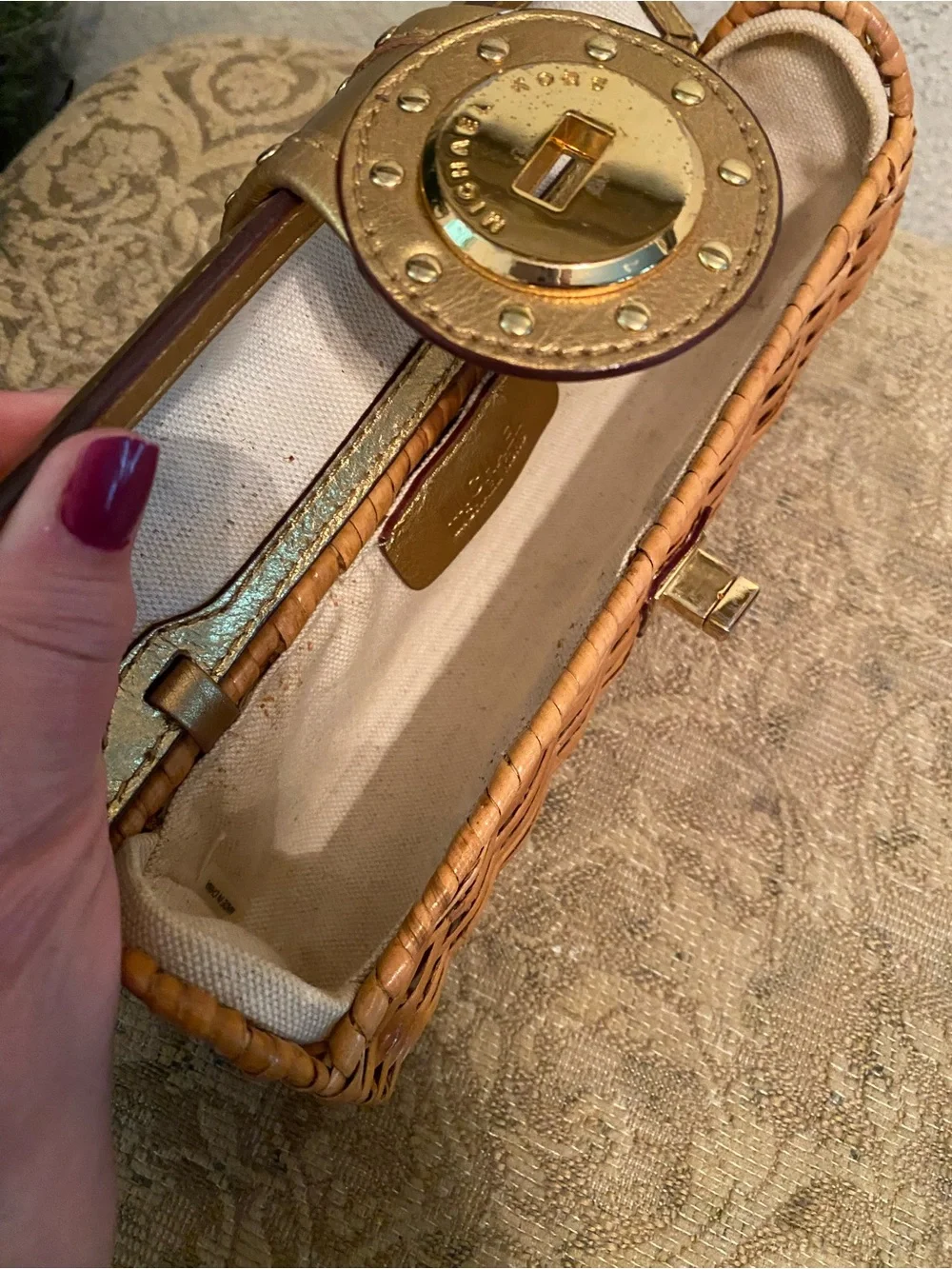 Michael Kors Santorini Straw Clutch Gold Top and Tan Woven